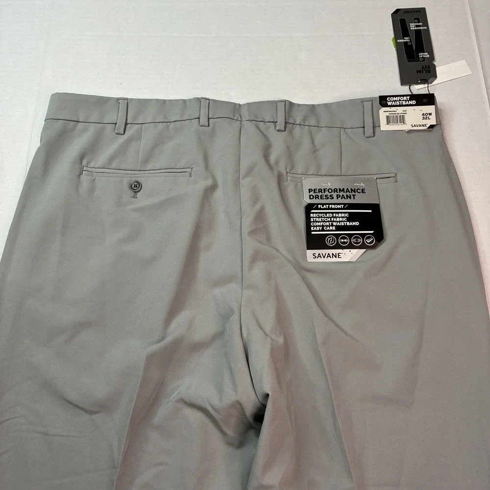 New Savane Performance Dress Pants Flat Front Men's Size 40x32 Gray Stone NWT